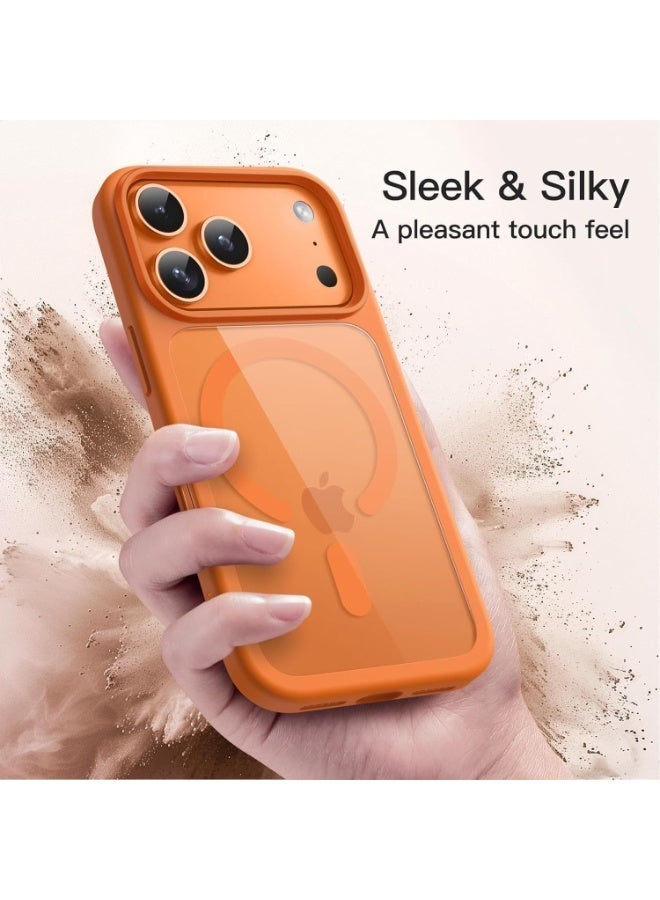 Magnetic Case for iPhone 17 Pro Max Compatible with MagSafe, Shockproof Phone Bumper Cover, Solid Color Matte TPU Frame, Anti-Scratch Clear Back (Orange) - Image 4